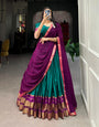 Teal Blue Poly cotton Zari Weaving Work Plain Lehenga Choli