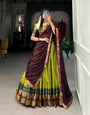 Ocean Green Poly cotton Zari Weaving Work Plain Lehenga Choli