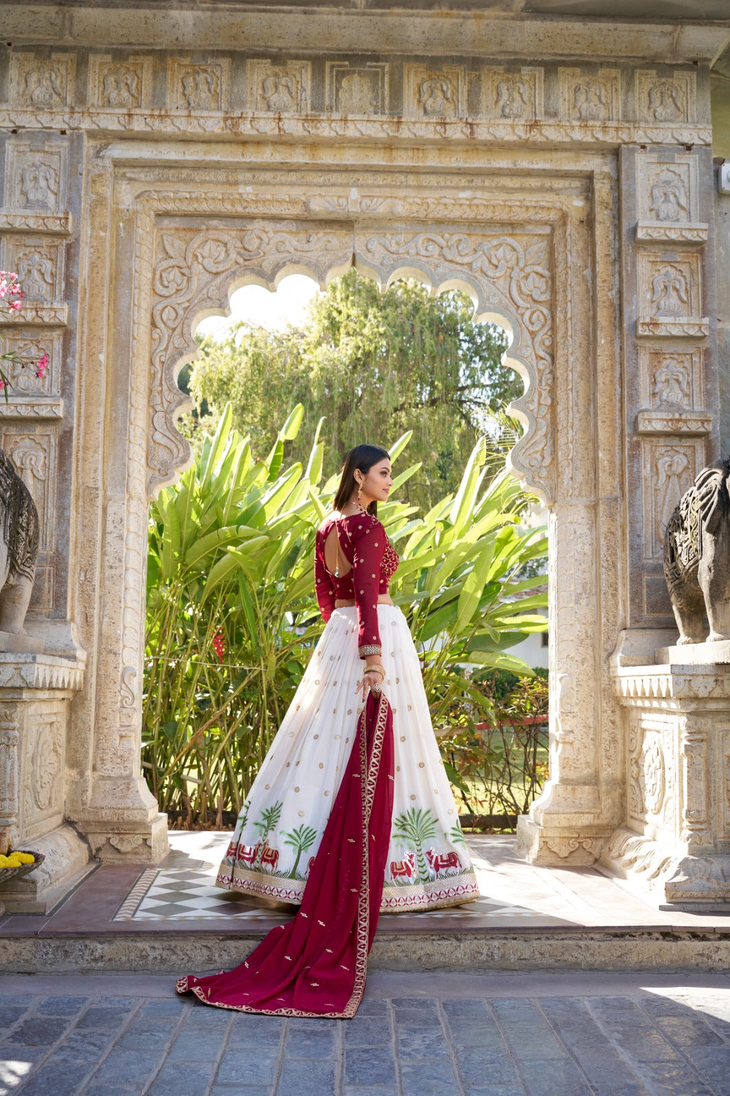 White Sequins and Thread Embroidery Work With Lace Lehenga Choli