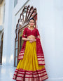 Yellow Pure Chanderi Plain With Zari Weaving Work Border Lehenga Choli