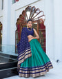 Navy Blue Pure Chanderi Plain With Zari Weaving Work Border Lehenga Choli