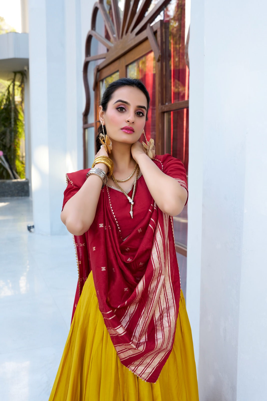 Yellow Pure Chanderi Plain With Zari Weaving Work Border Lehenga Choli