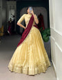 Cream Kanchipuram Zari Weaving Work Lehenga Choli