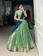 Pista Kanchipuram Zari Weaving Work Lehenga Choli