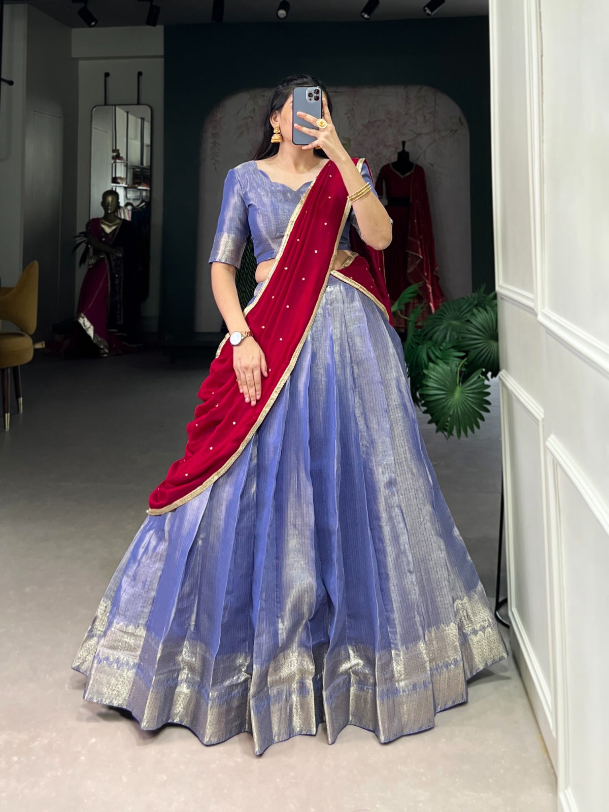 royal Blue Kanchipuram Zari Weaving Work Lehenga Choli