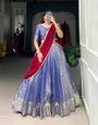 royal Blue Kanchipuram Zari Weaving Work Lehenga Choli