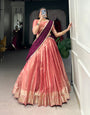 Peach Kanchipuram Zari Weaving Work Lehenga Choli