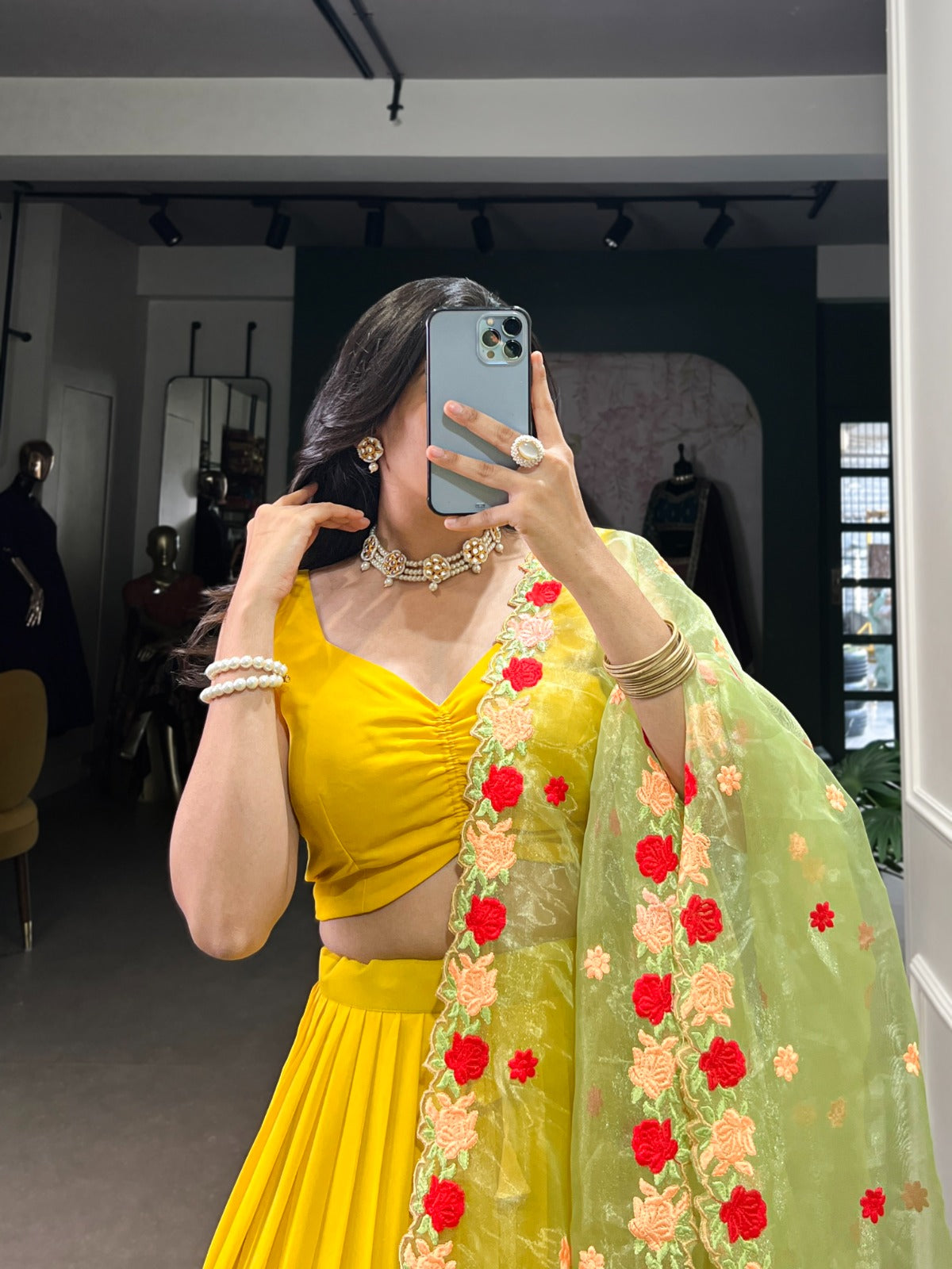 Yellow Georgette Plain Lehenga With Embroidery Work Dupatta Lehenga Choli