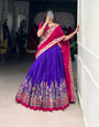 Royal Blue Tussar Silk Printed With Foil Work Lehenga Choli