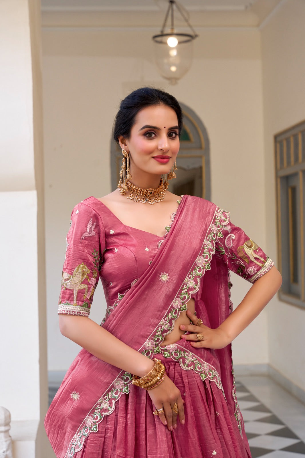Pink Sequins and Thread Embroidery Work Lehenga Choli