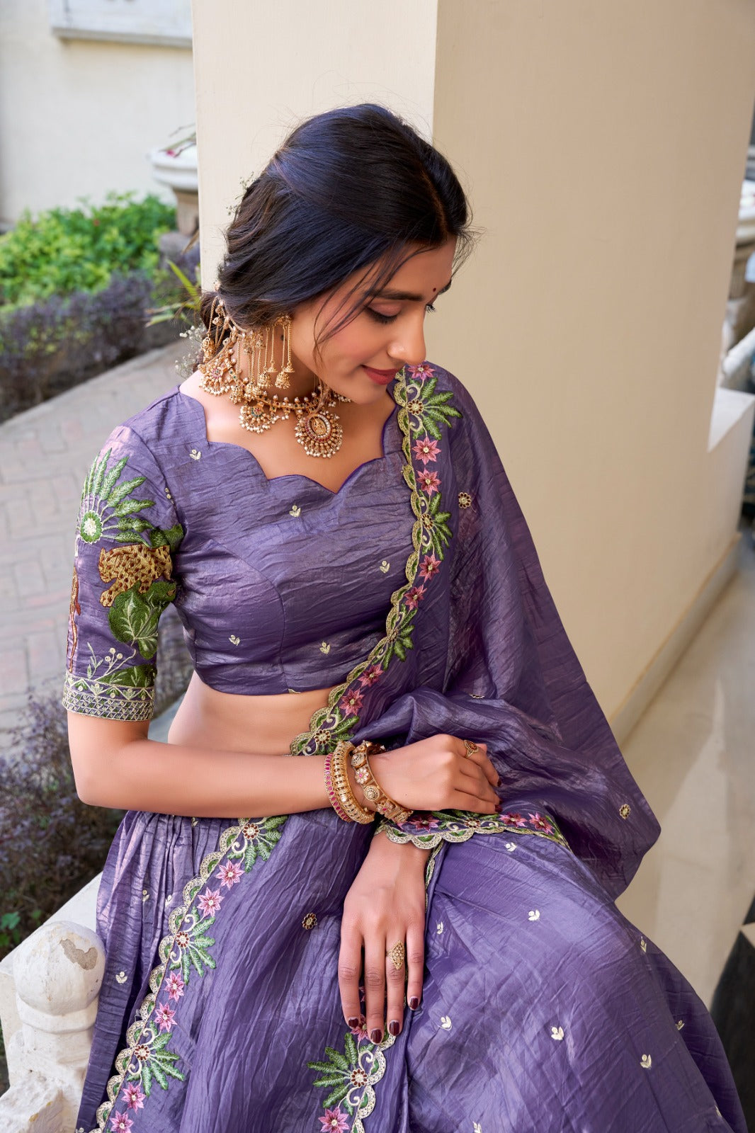 Lavender Sequins and Thread Embroidery Work Lehenga Choli