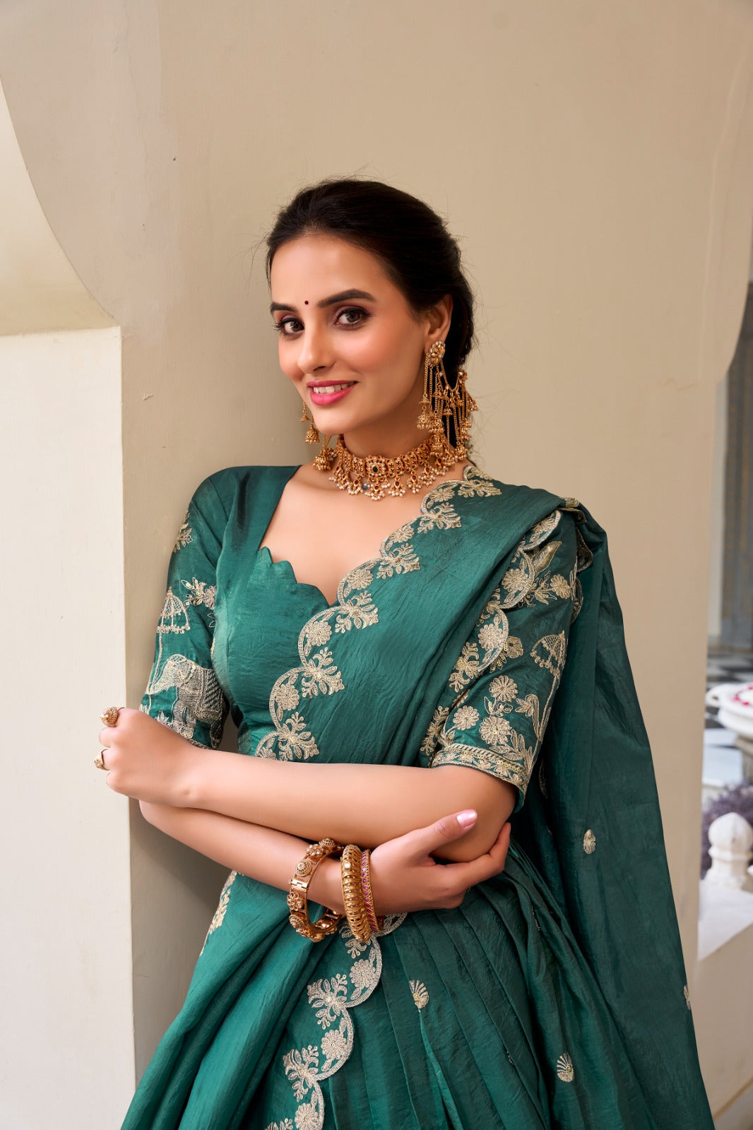 Green Sequins and Thread Embroidery Work Lehenga Choli