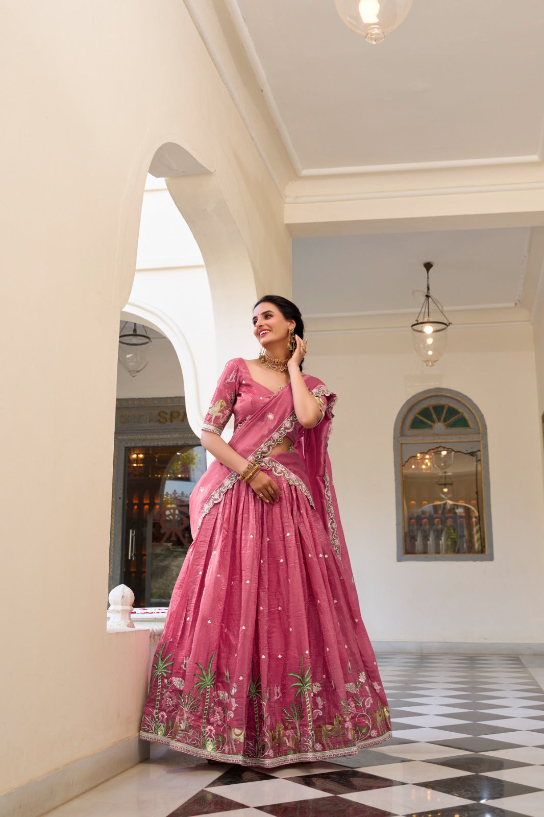 Pink Sequins and Thread Embroidery Work Lehenga Choli