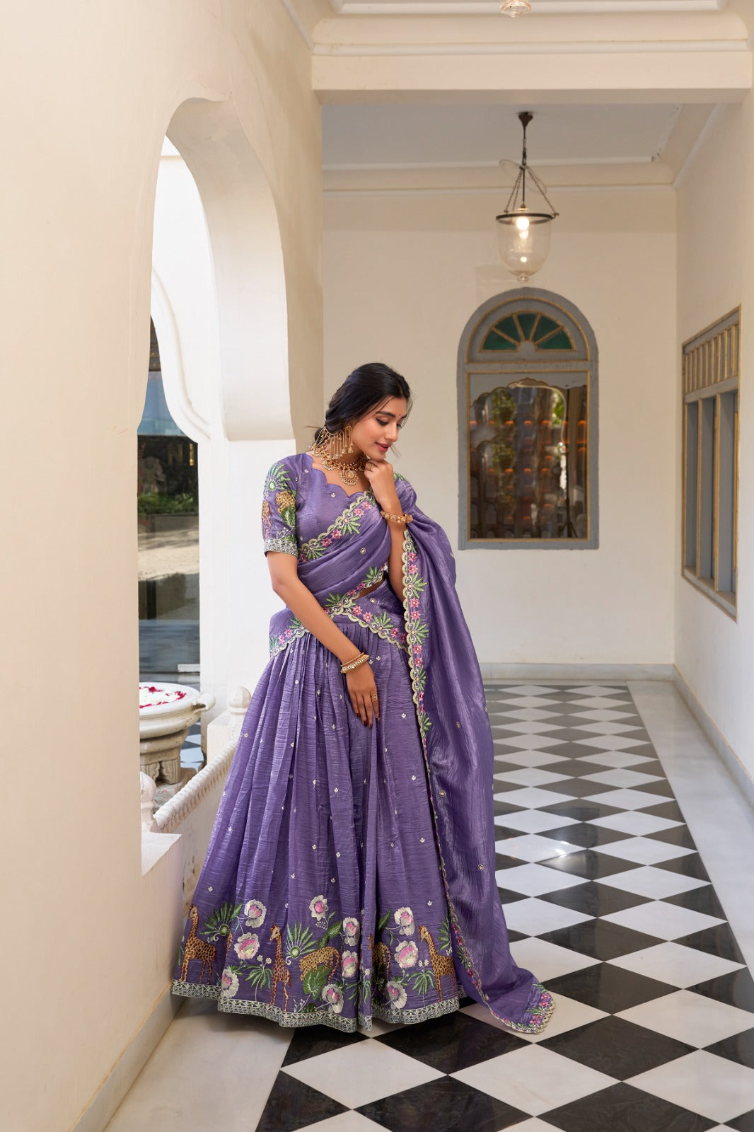 Lavender Sequins and Thread Embroidery Work Lehenga Choli