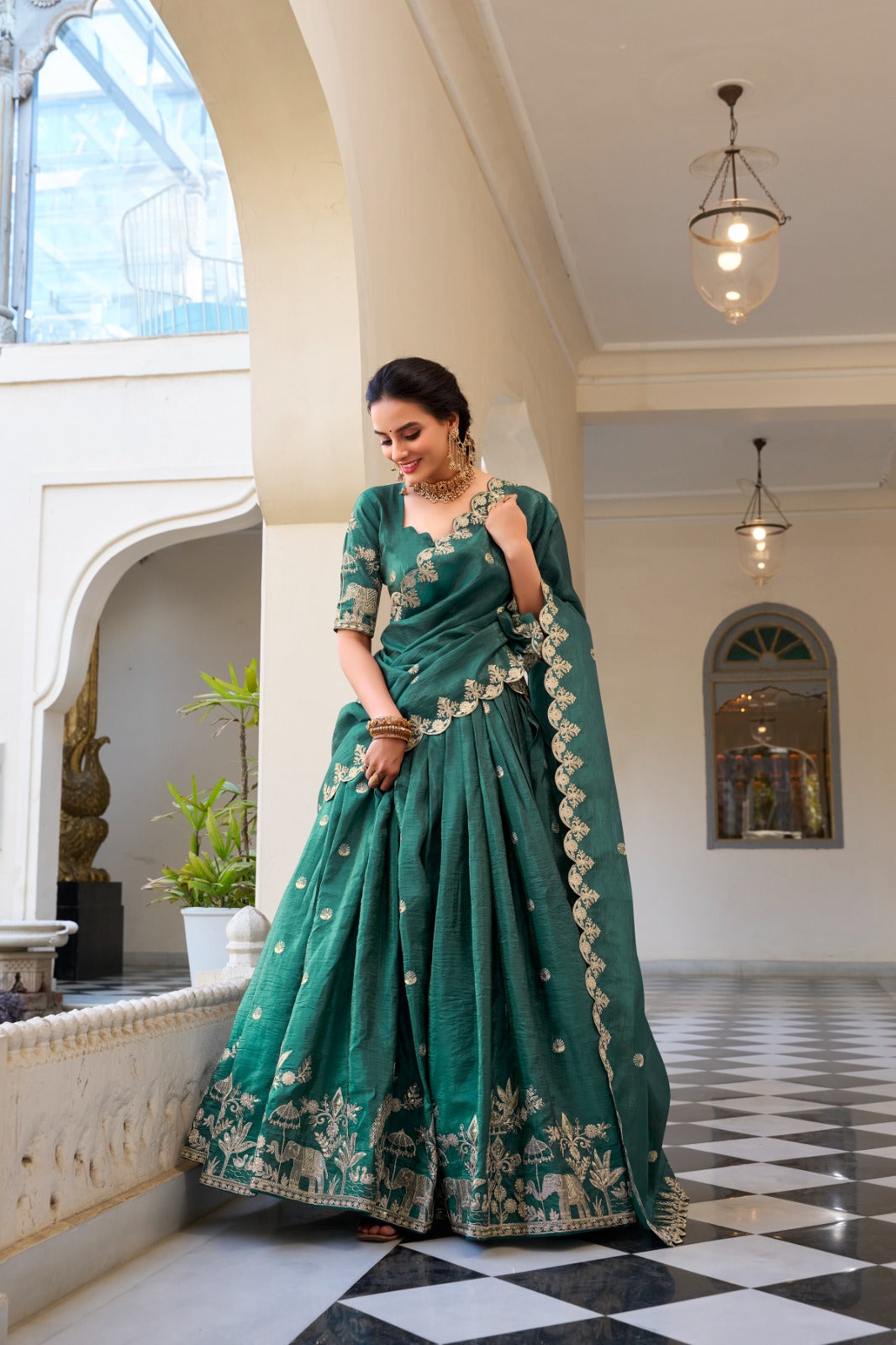 Green Sequins and Thread Embroidery Work Lehenga Choli