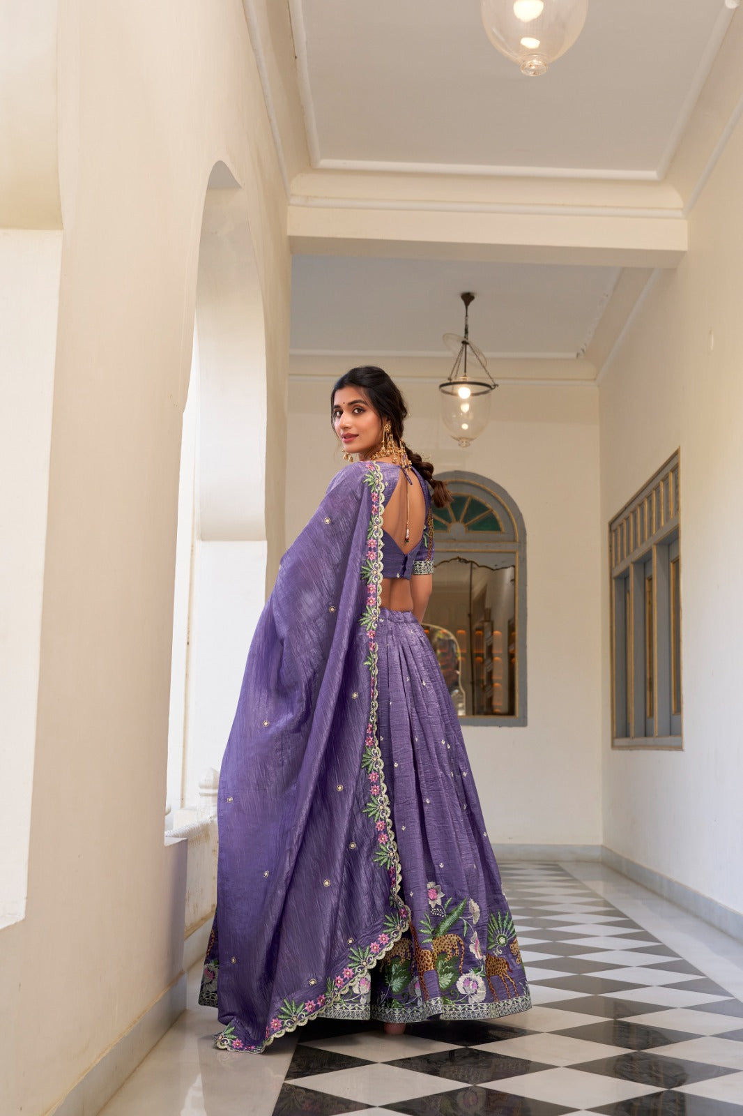 Lavender Sequins and Thread Embroidery Work Lehenga Choli