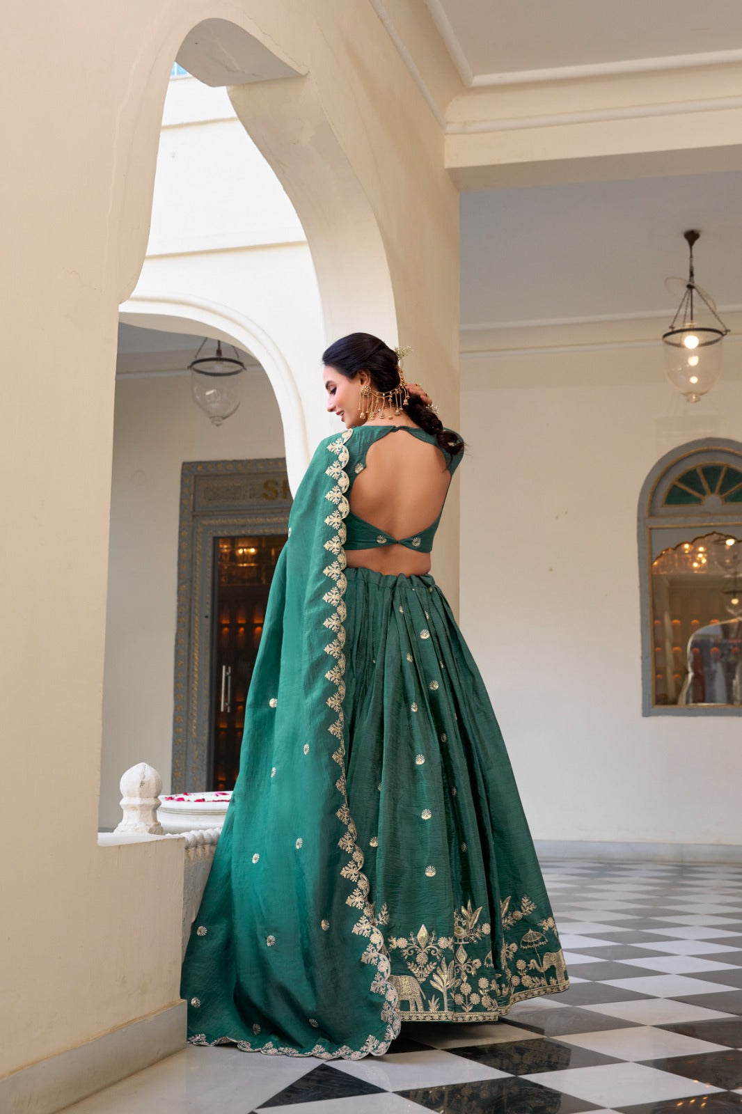 Green Sequins and Thread Embroidery Work Lehenga Choli