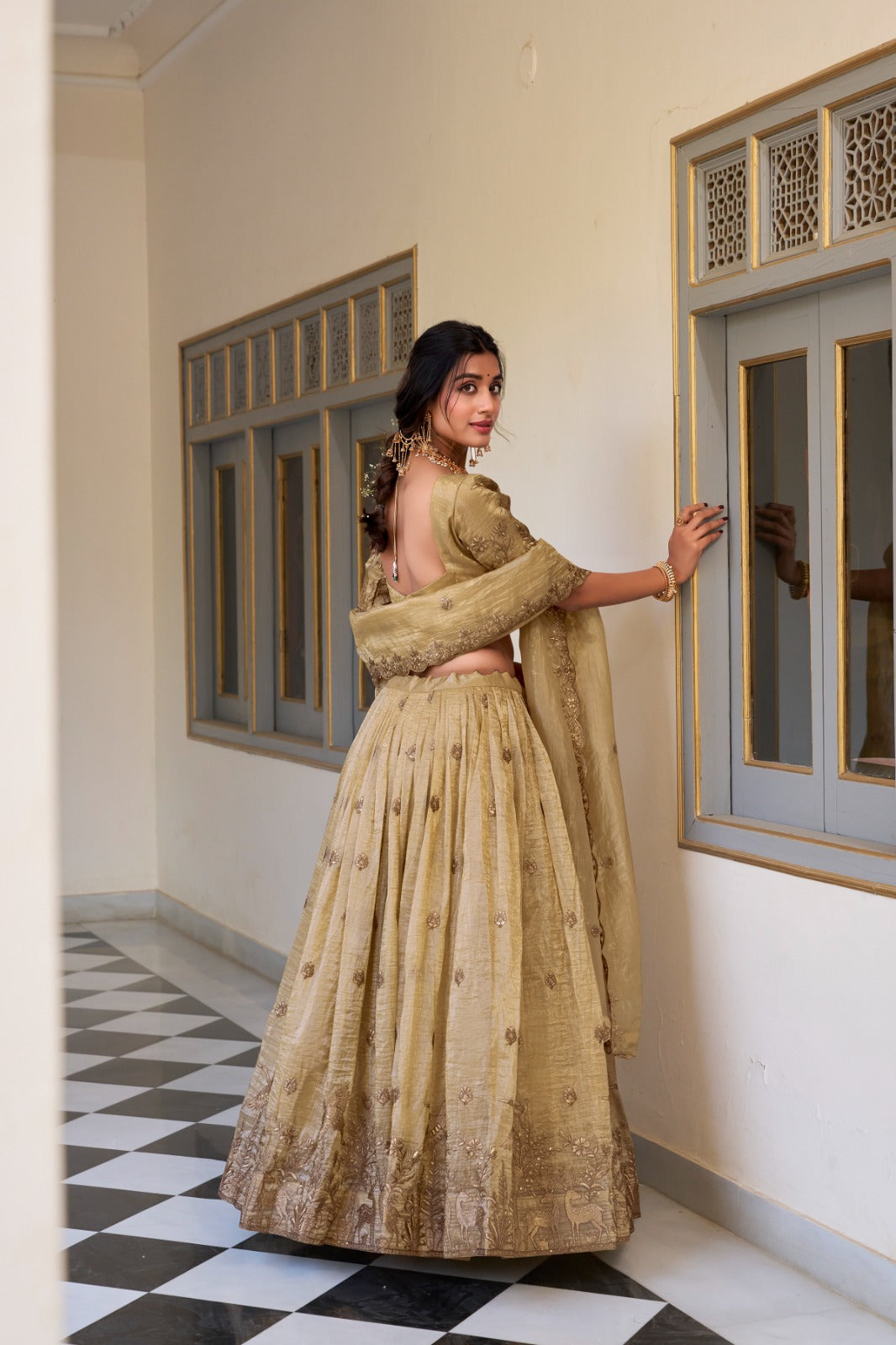 Brown Sequins and Thread Embroidery Work Lehenga Choli