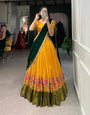 Yellow Cotton Silk Thread Embroidery Work Lehenga Choli