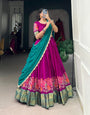 Purple Cotton Silk Thread Embroidery Work Lehenga Choli