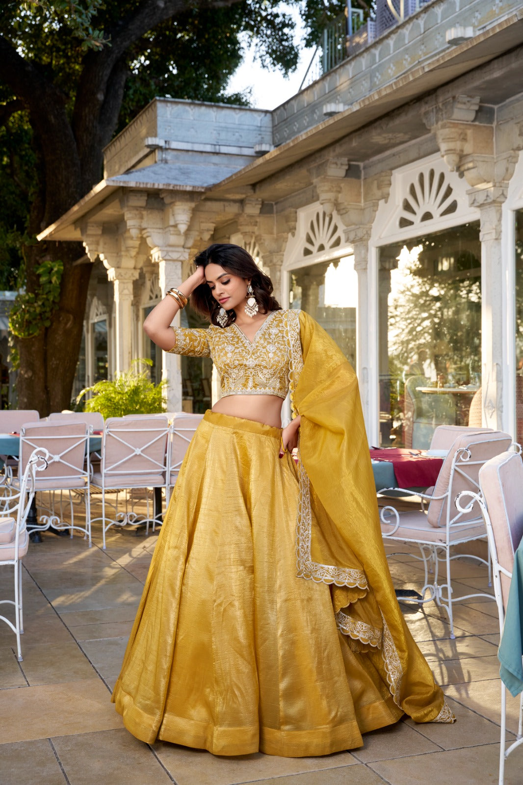 Mustard Fancy Goldie Plain Lehenga Choli