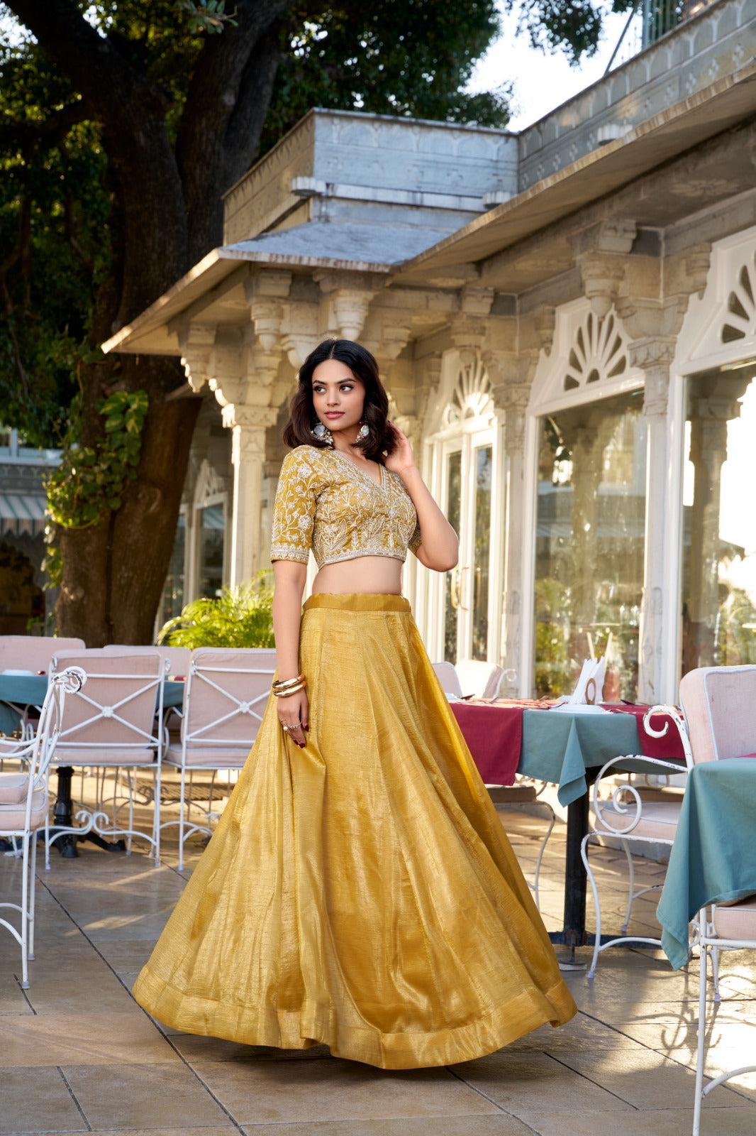 Mustard Fancy Goldie Plain Lehenga Choli