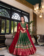 Green Kanchipuram Printed With Zari Weaving Work Lehenga Choli