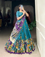 Firozi Tussar Silk Printed With Foil Work Lehenga Choli