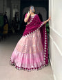Pink Zari Weaving With Sequins and Thread Embroidery Scallop Lehenga choli