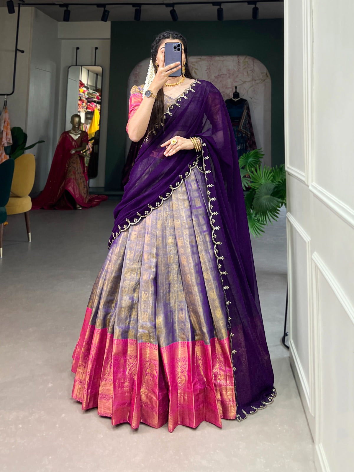 Kanjivaram Zari Weaving Work Lehenga Choli With embroidery dupatta