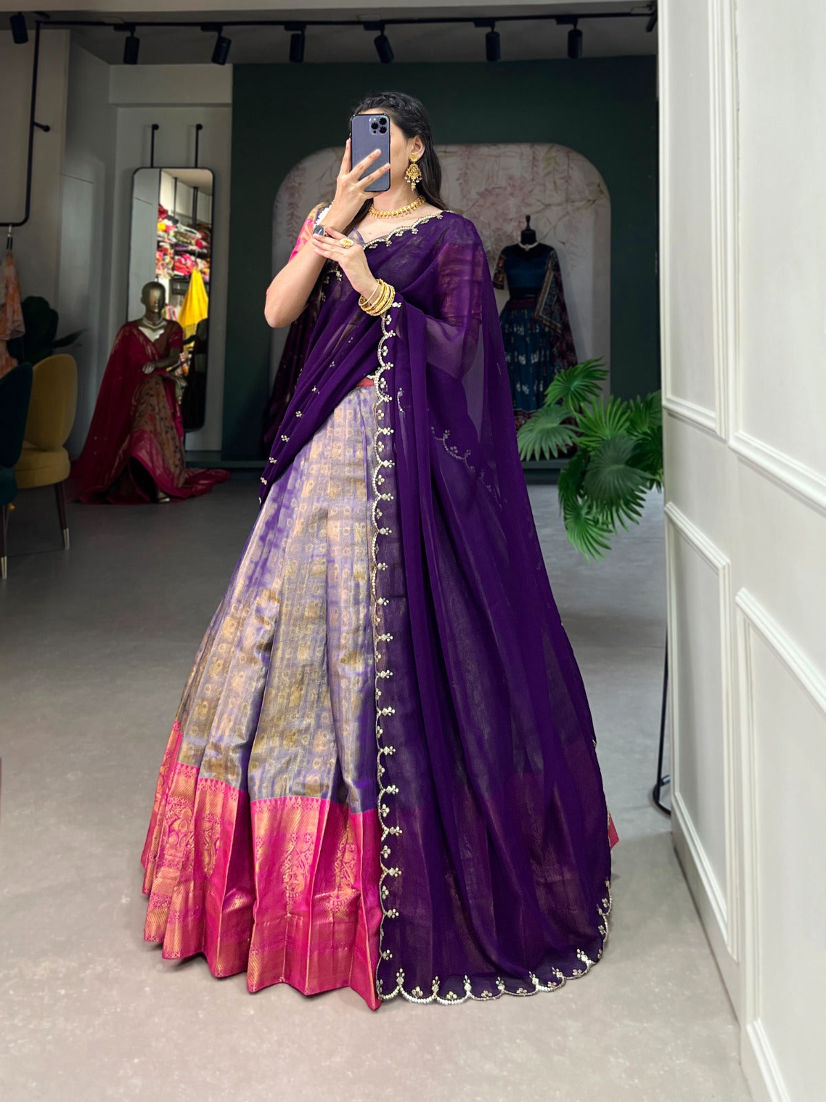 Kanjivaram Zari Weaving Work Lehenga Choli With embroidery dupatta