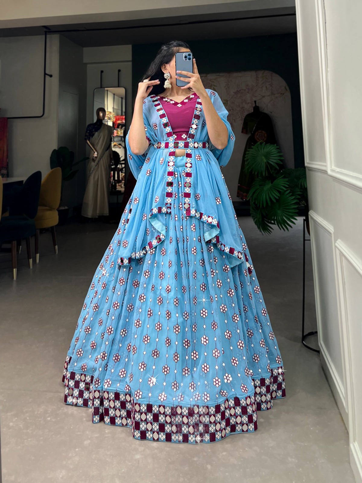 Georgette Sequins embroidery With Mirror Work Lehenga Choli