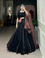 Black Pure Cotton Plain With Gota Patti Lehenga Choli