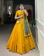 Yellow Pure Cotton Plain With Gota Patti Lehenga Choli