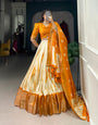 Yellow Zari Weaving Border Shibori Print Dola Silk Lehenga Choli