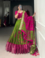Green Zari Weaving Border Shibori Print Dola Silk Lehenga Choli