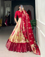 Red Zari Weaving Border Shibori Print Dola Silk Lehenga Choli