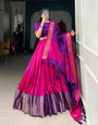 Pink Zari Weaving Border Shibori Print Dola Silk Lehenga Choli