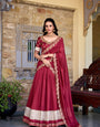 Maroon Zari Weaving Vichitra Silk Lace Border Belt With Sequins Lace Lehenga choli
