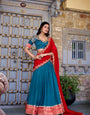 Teal Blue Zari Weaving Vichitra Silk Lace Border Belt With Sequins Lace Lehenga choli