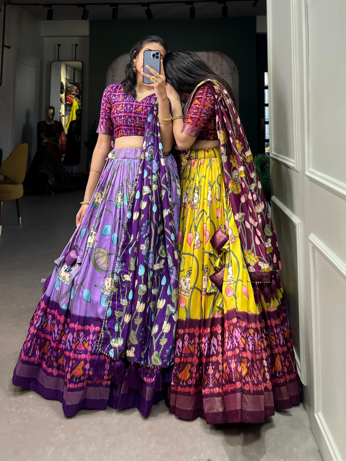 Lavender Zari Weaving Pichwai With Patola Print Tussar Silk Lehenga Choli