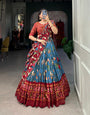Sky Blue Zari Weaving Pichwai With Patola Print Tussar Silk Lehenga Choli
