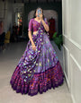 Lavender Zari Weaving Pichwai With Patola Print Tussar Silk Lehenga Choli