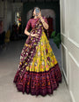 Yellow Zari Weaving Pichwai With Patola Print Tussar Silk Lehenga Choli
