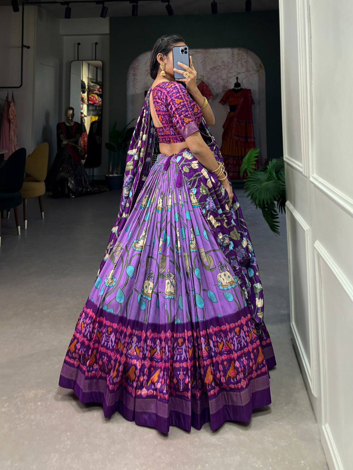 Lavender Zari Weaving Pichwai With Patola Print Tussar Silk Lehenga Choli