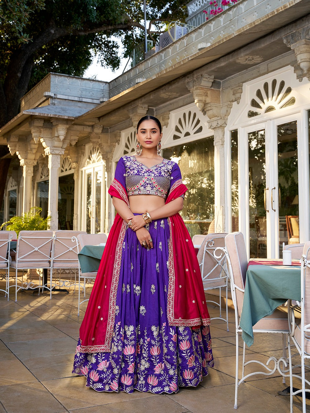 Purple Vichitra Silk Sequins and Thread Embroidery Work Lehenga Choli