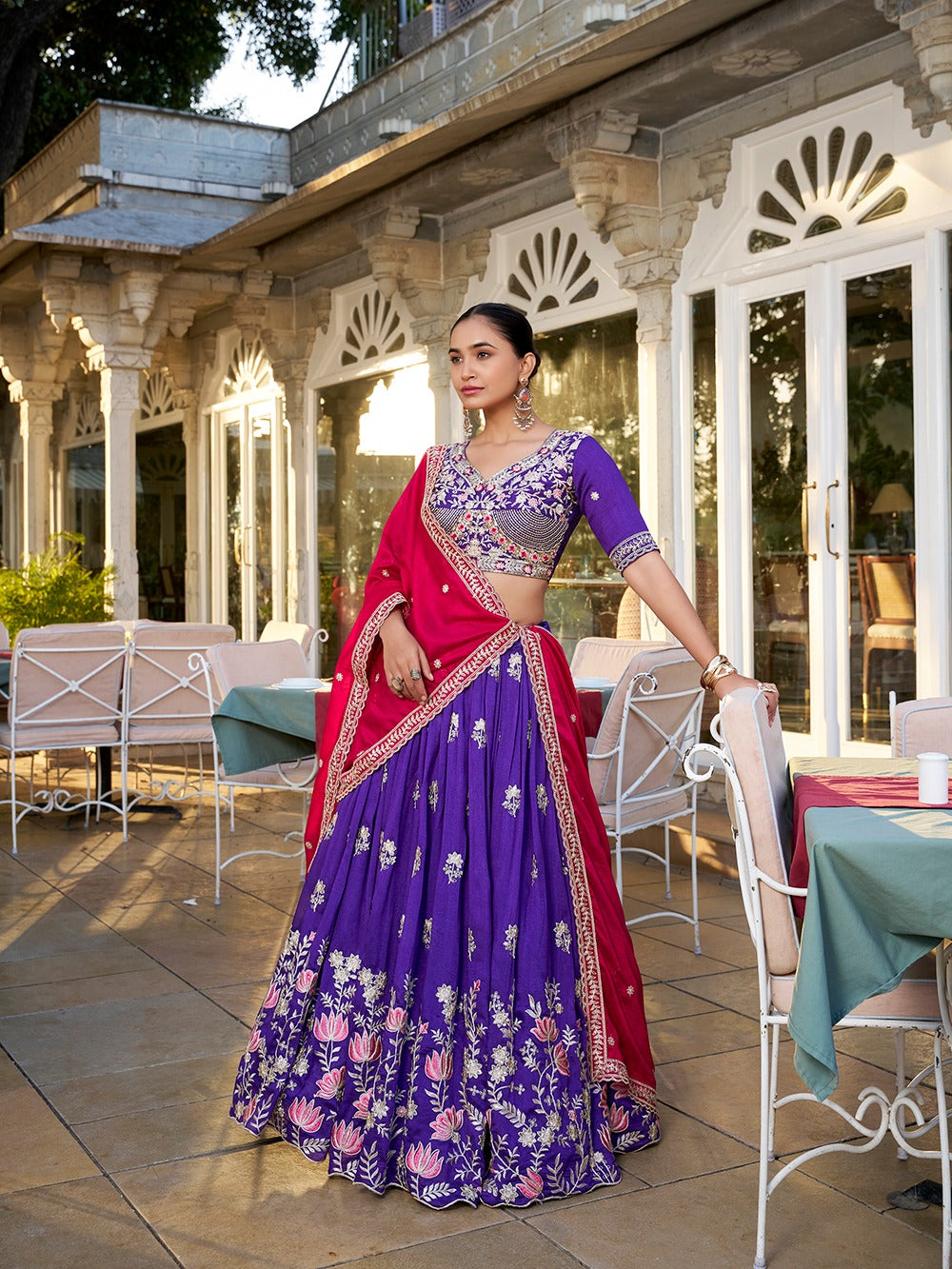 Purple Vichitra Silk Sequins and Thread Embroidery Work Lehenga Choli