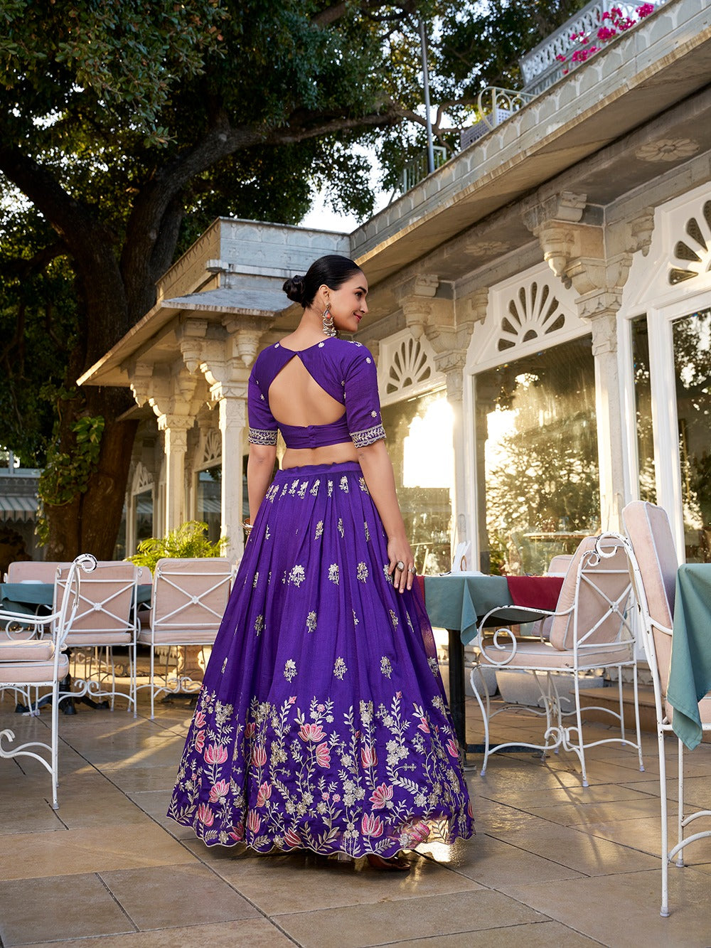 Purple Vichitra Silk Sequins and Thread Embroidery Work Lehenga Choli
