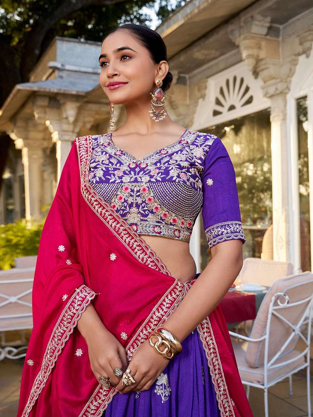 Purple Vichitra Silk Sequins and Thread Embroidery Work Lehenga Choli