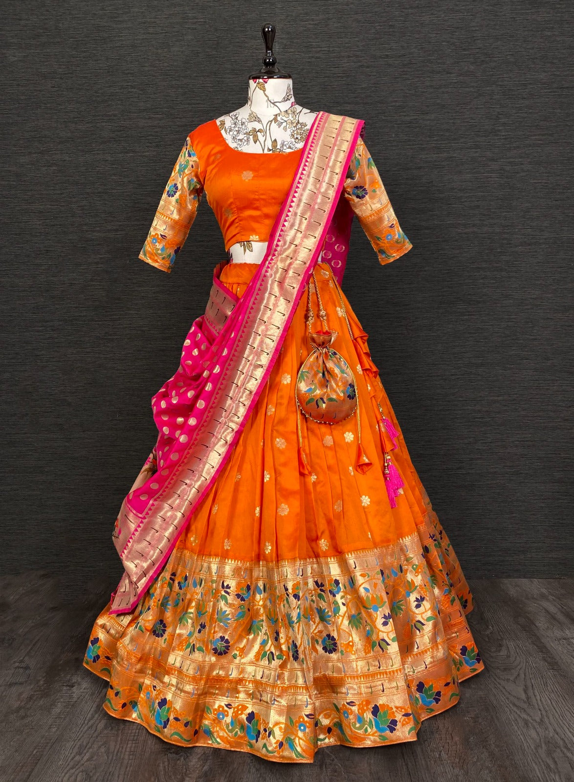 Jacquard Zari Weaving Paithani Silk Designer Lehenga Choli